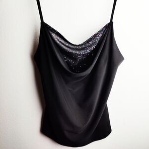 Rare VTG Early Y2K Jacaranda Club Top Draped Cowl Neck Black/Sparkle, Sz L